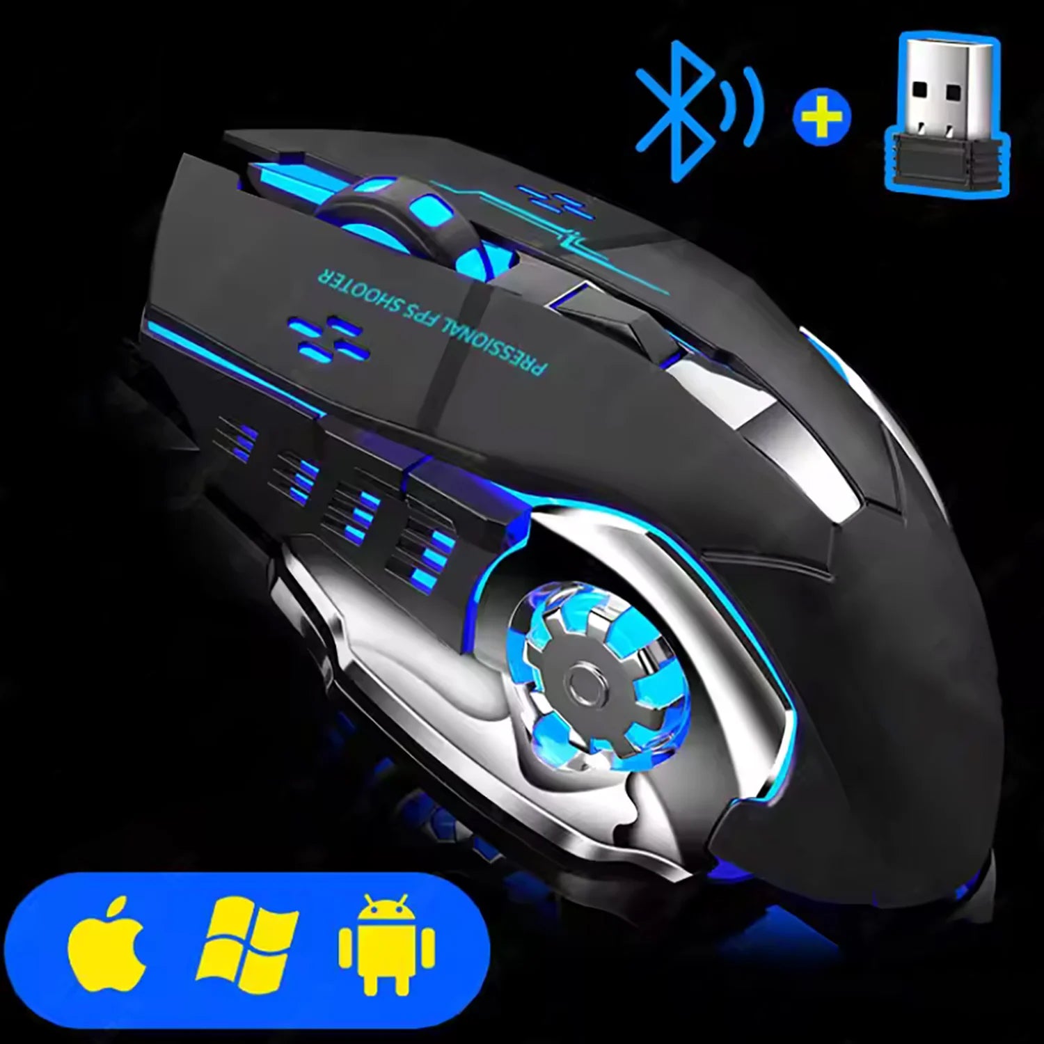 Rechargeable Wireless Mouse Gaming Computer Silent Bluetooth Mouse USB Mechanical E-Sports Backlight PC Gamer Mouse for Computer