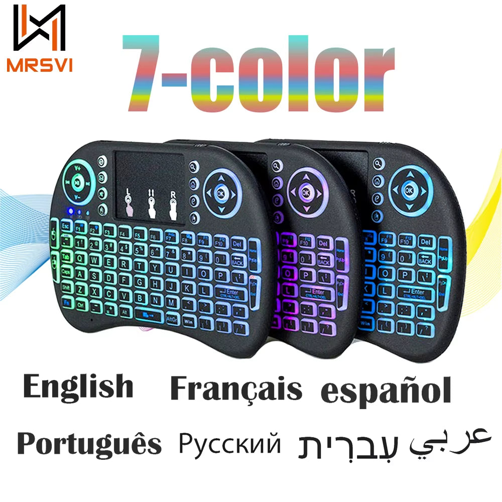 2.4G Air Mouse with Touchpad Keyboard I8 Arabic French Spanish Russian Backlit Mini Wireless Keyboard for PC Android TV Box