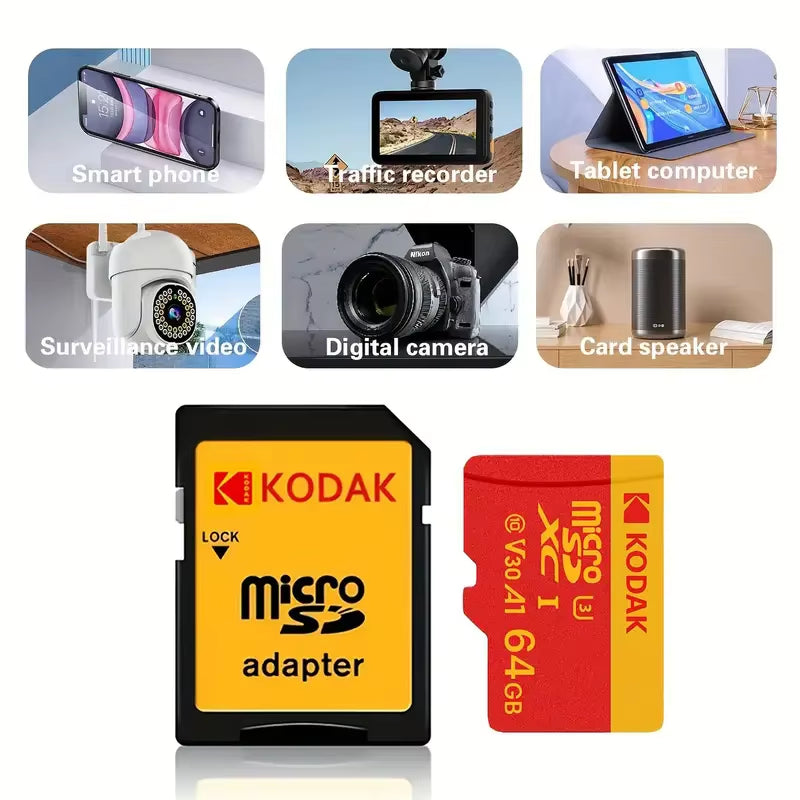 High Speed ​​Micro SD Card U3 Class 10, up to 100Mb/S, TF Memory Card with Adapter - Available in 32GB, 64GB, and 128GB