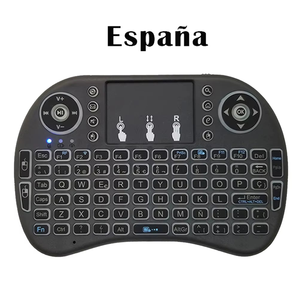 2.4G Air Mouse with Touchpad Keyboard I8 Arabic French Spanish Russian Backlit Mini Wireless Keyboard for PC Android TV Box